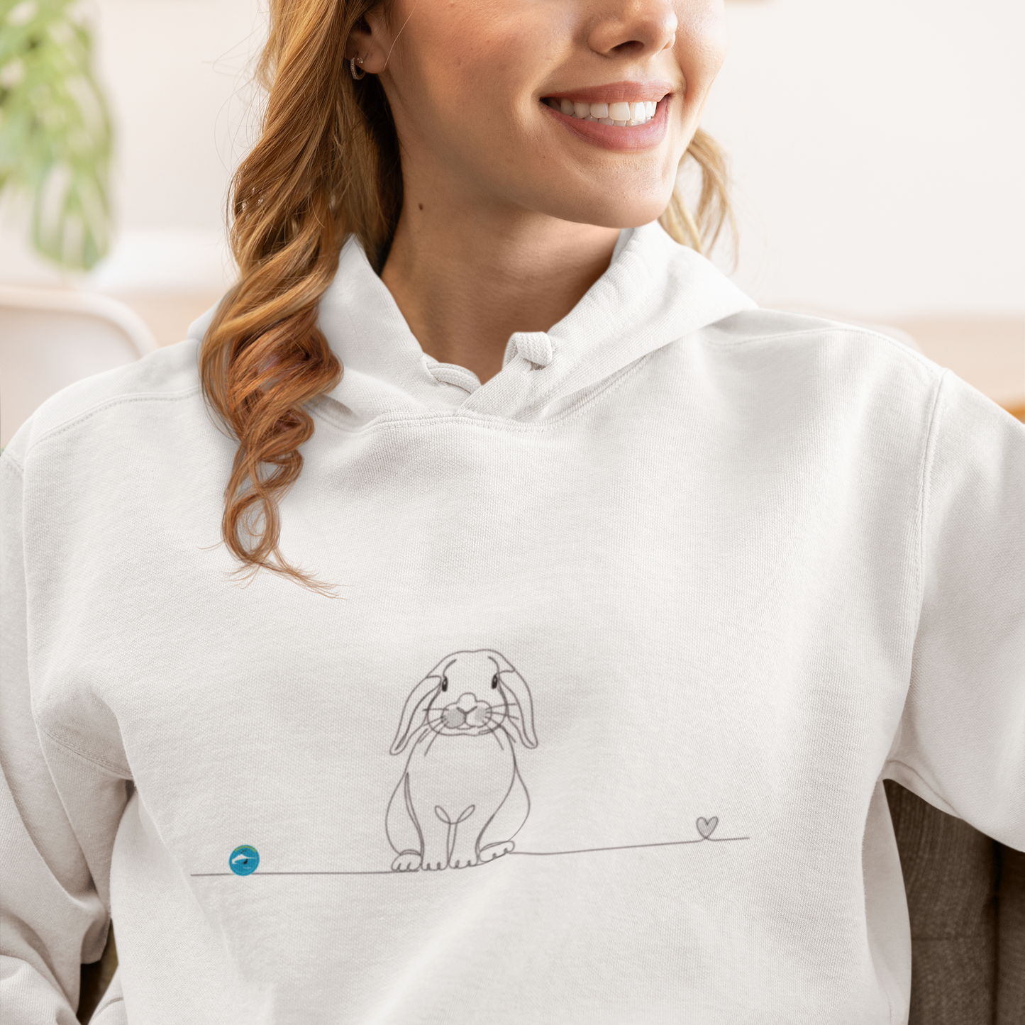 Felpa Unisex con Cappuccio - Coniglio Ariete e cuore - Line Art