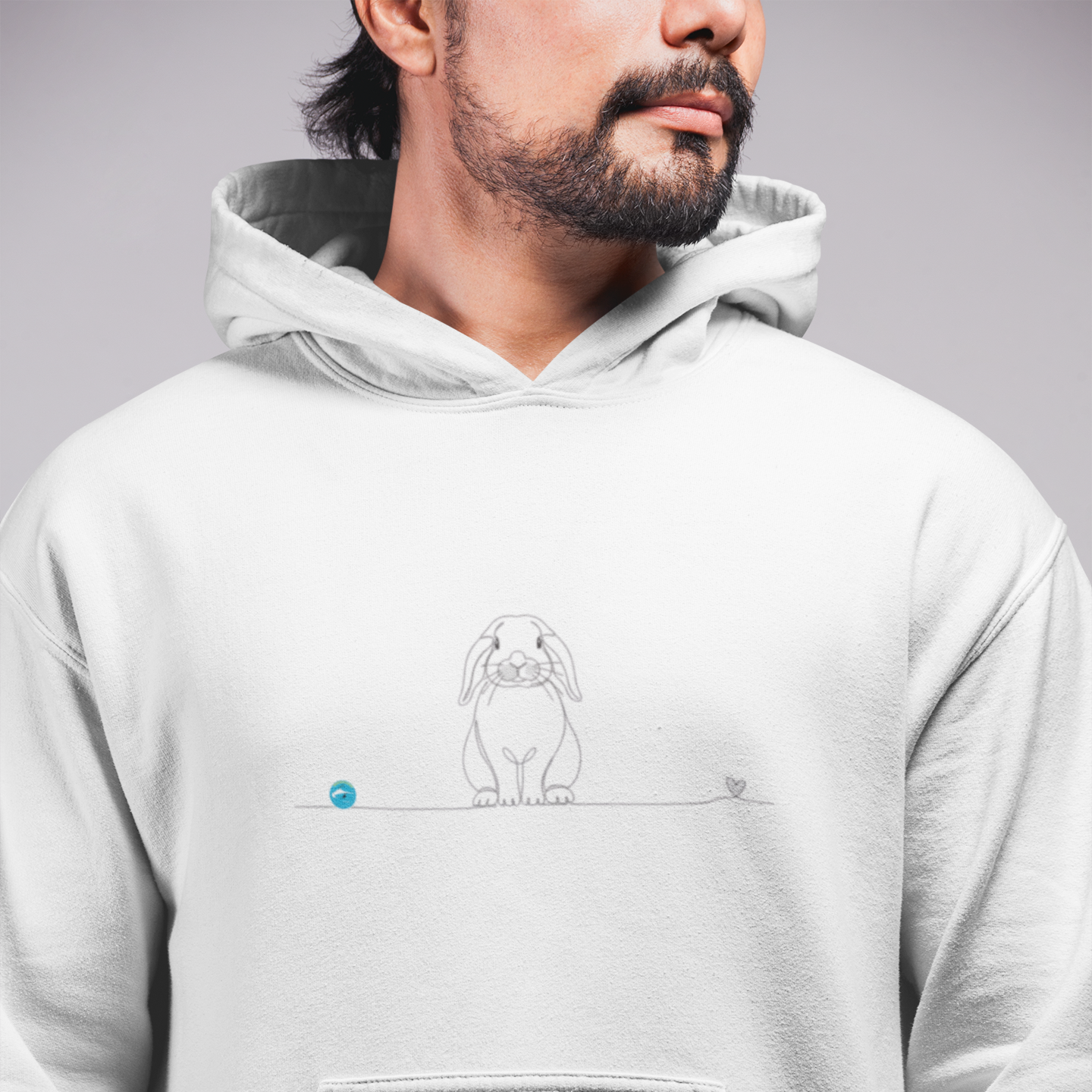 Felpa Unisex con Cappuccio - Coniglio Ariete e cuore - Line Art