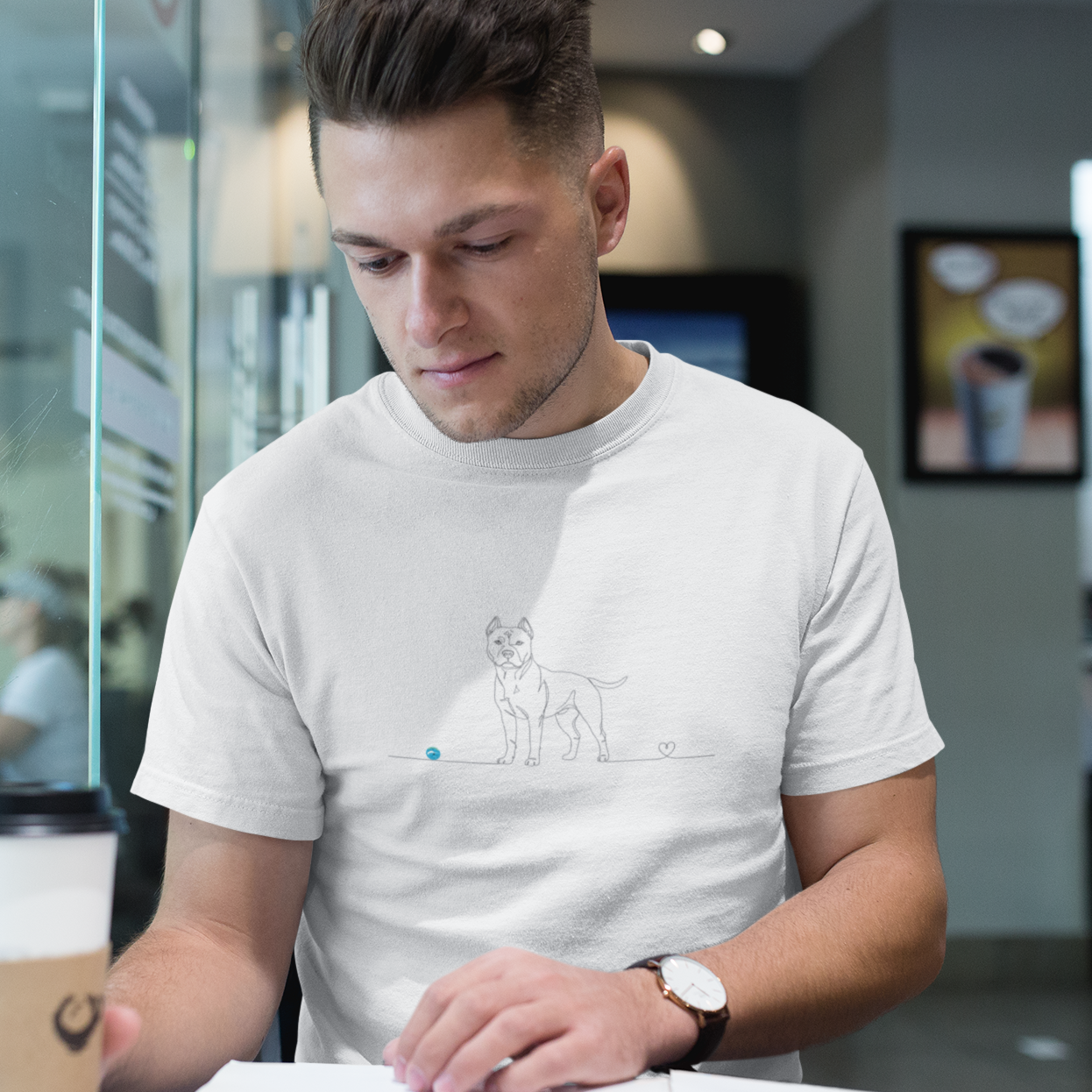 T-Shirt Unisex cotone biologico - Pitbull e cuore - Line Art