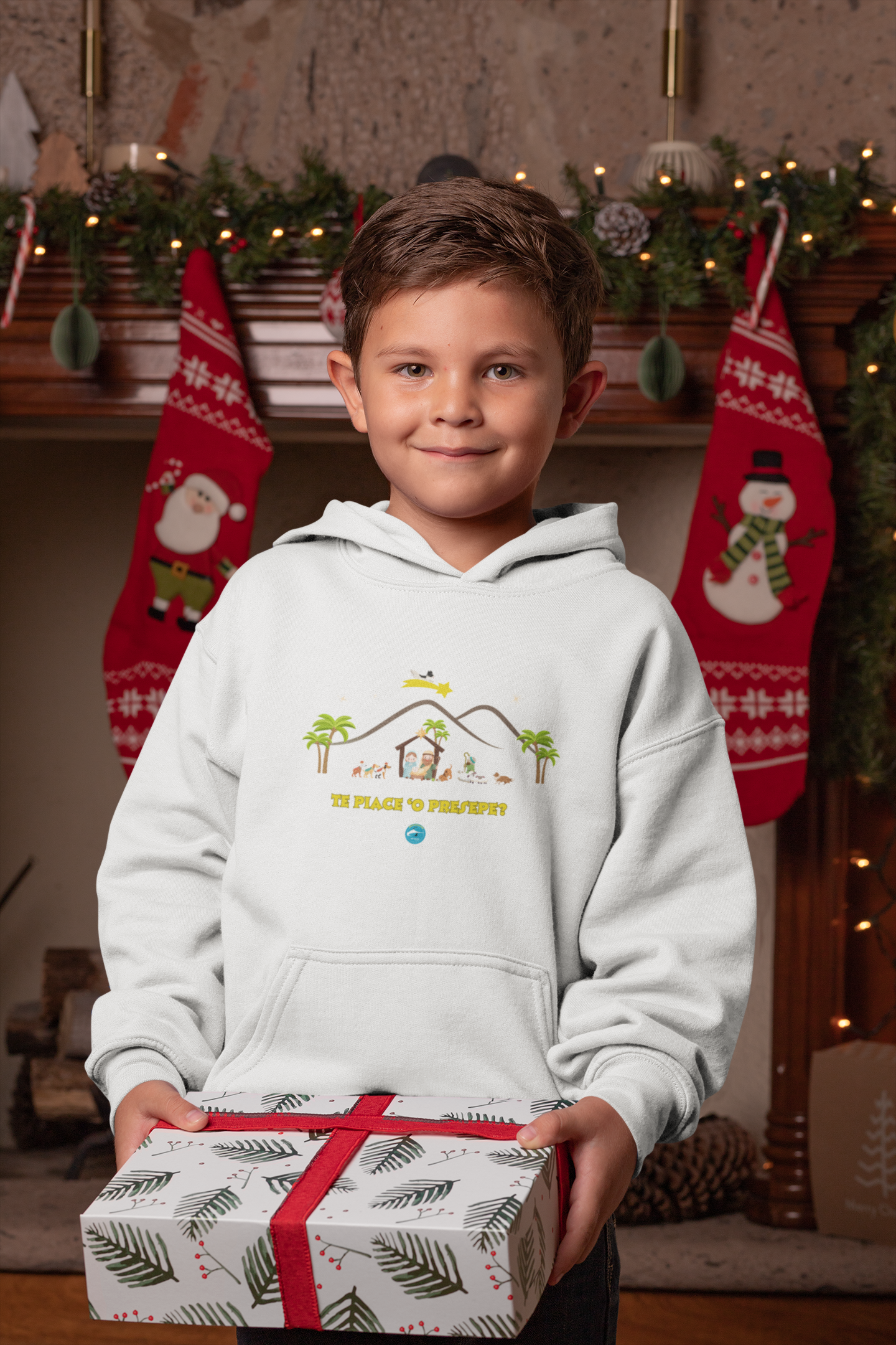 Felpa Natalizia unisex con cappuccio Te piace ‘o Presepe? per bambini