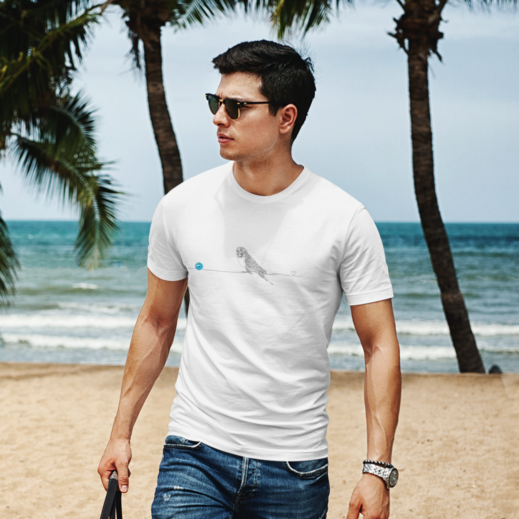 T-Shirt Unisex cotone biologico - Pappagallino e cuore - Line Art