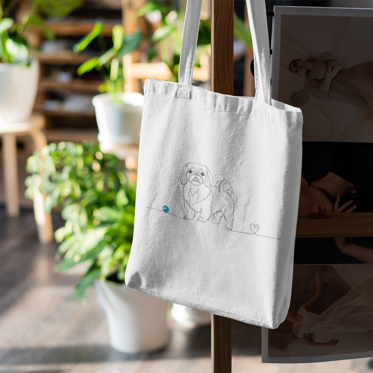 Borsa cotone eco-friendly - Pechinese e cuore - Line Art
