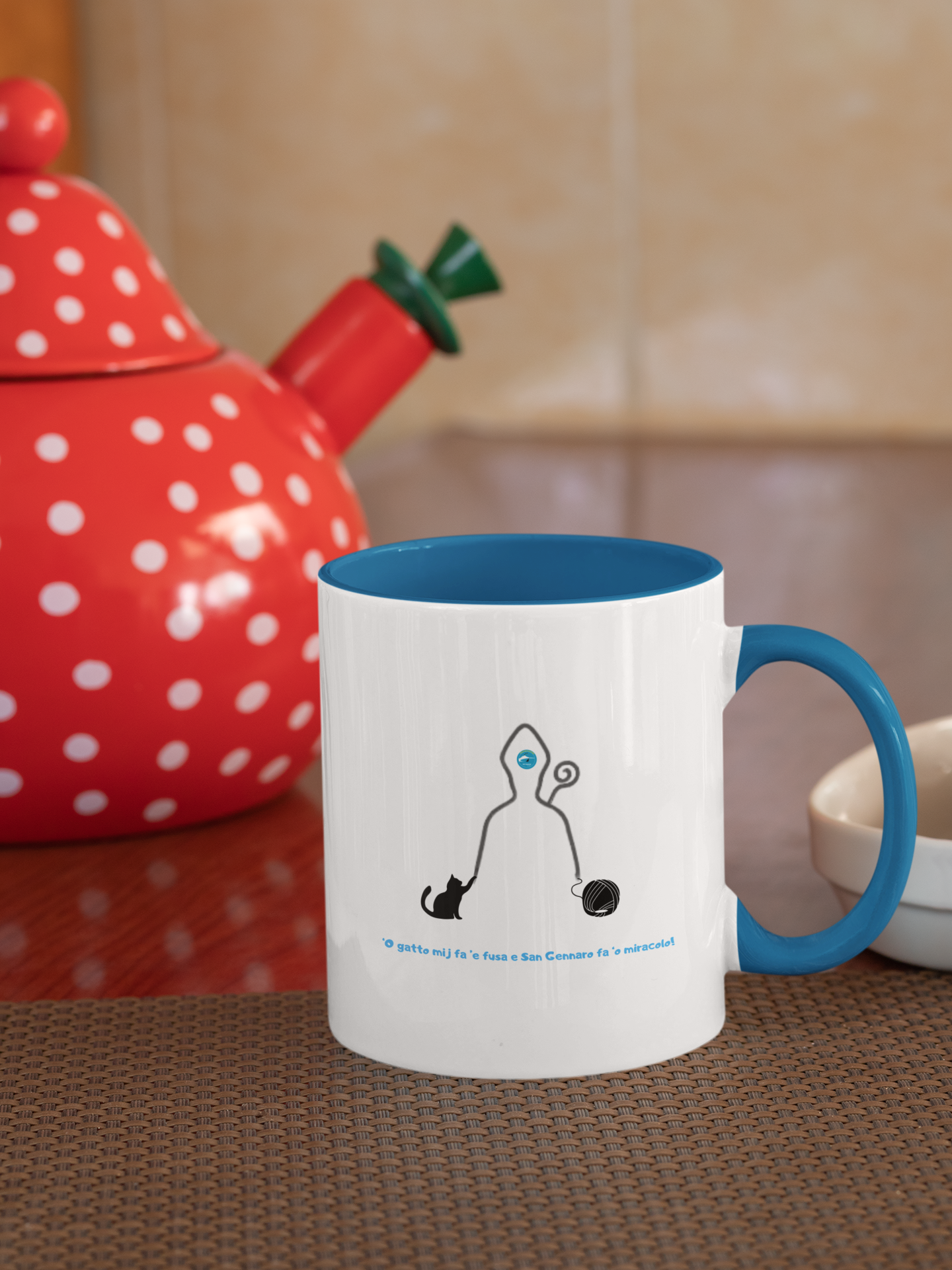 Tazza Bicolore Ceramica "San Gennaro " 33 cl – Design Esclusivo Bianco e Azzurro