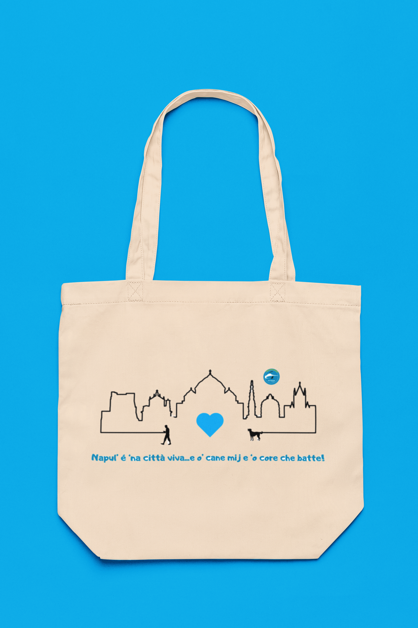 Borsa Tote uomo Riciclata "Napoli Skyline & Cane" – Design Esclusivo & 80% Cotone Eco