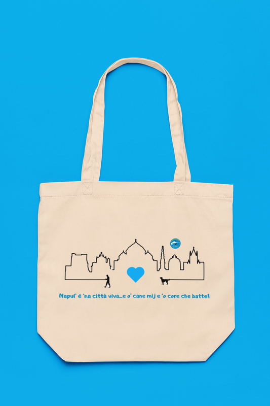 Borsa Tote uomo Riciclata "Napoli Skyline & Cane" – Design Esclusivo & 80% Cotone Eco