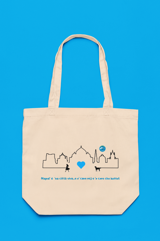 Borsa Tote donna Riciclata "Napoli Skyline & Cane" – Stampa Fronte-Retro & Eco-Friendly
