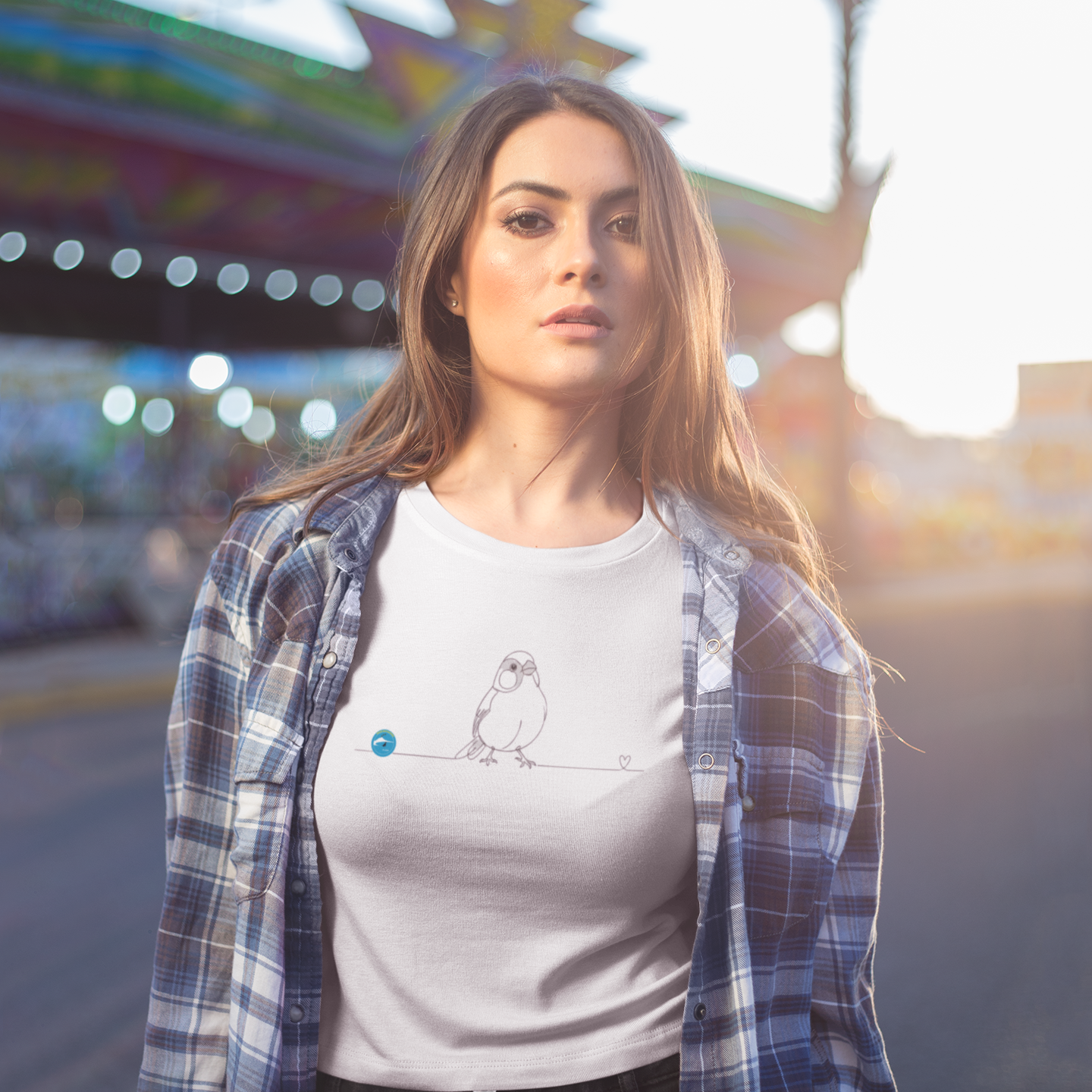 T-Shirt Unisex cotone biologico- Canarino e cuore - Line Art