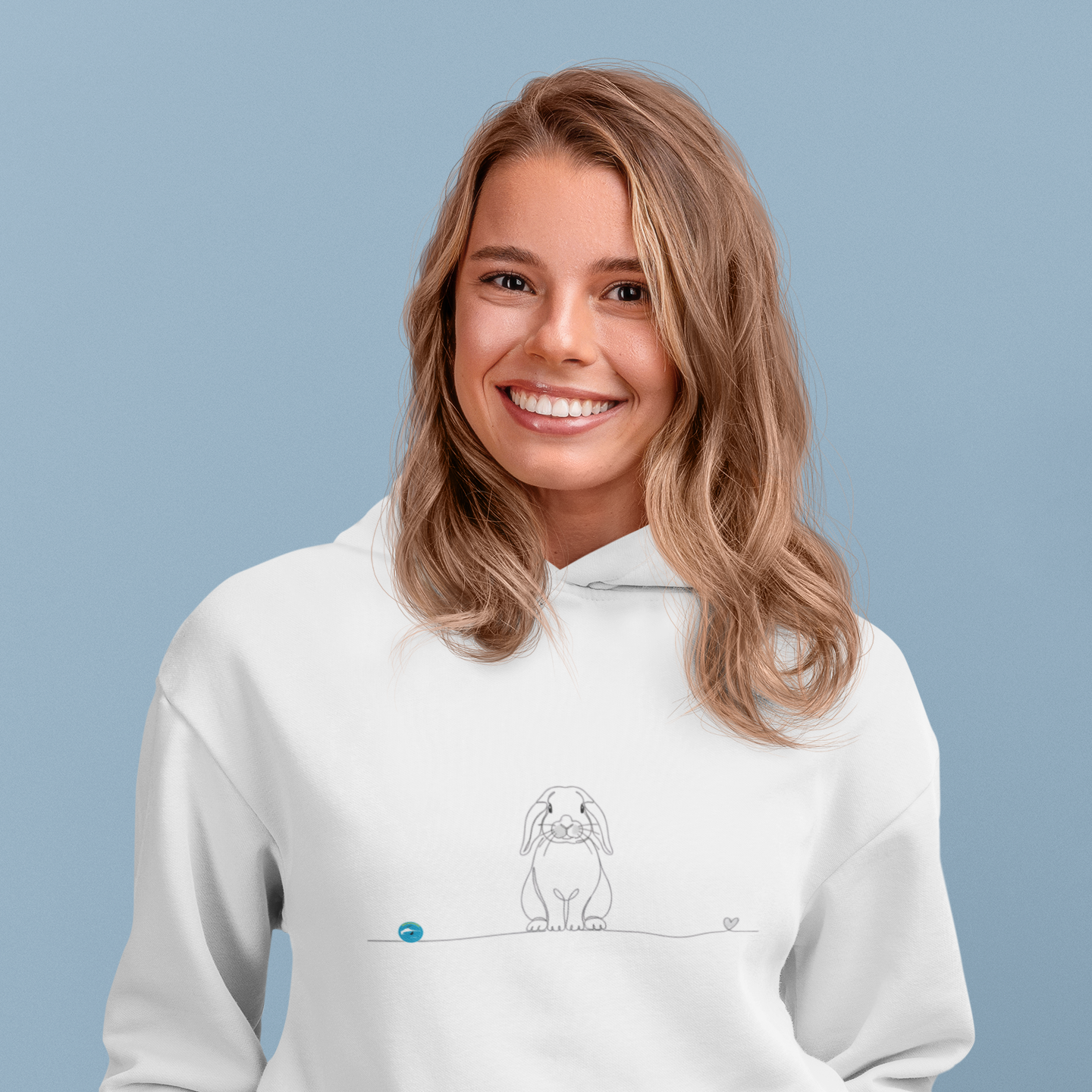 Felpa Unisex con Cappuccio - Coniglio Ariete e cuore - Line Art