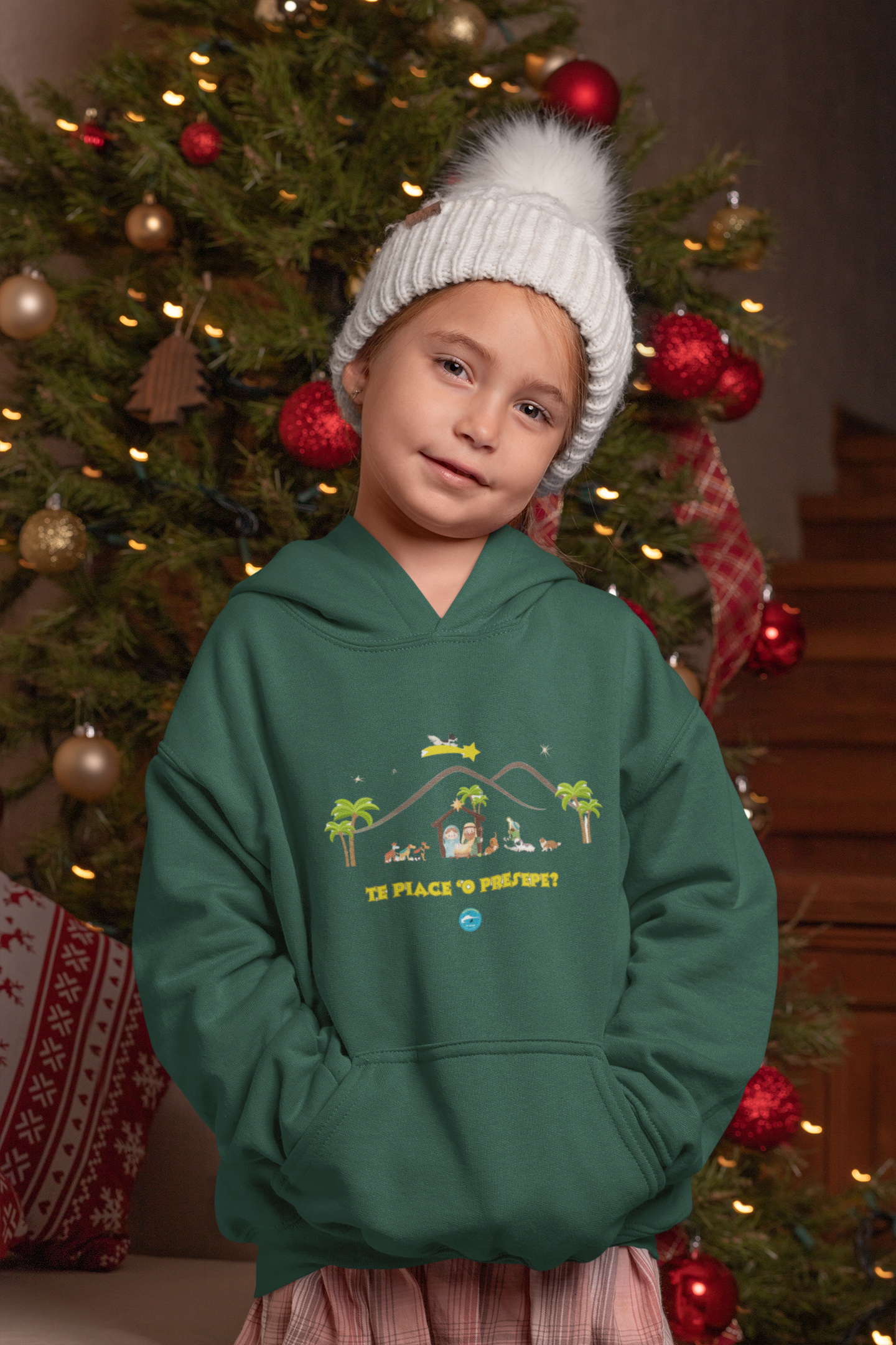 Felpa Natalizia unisex con cappuccio Te piace ‘o Presepe? per bambini