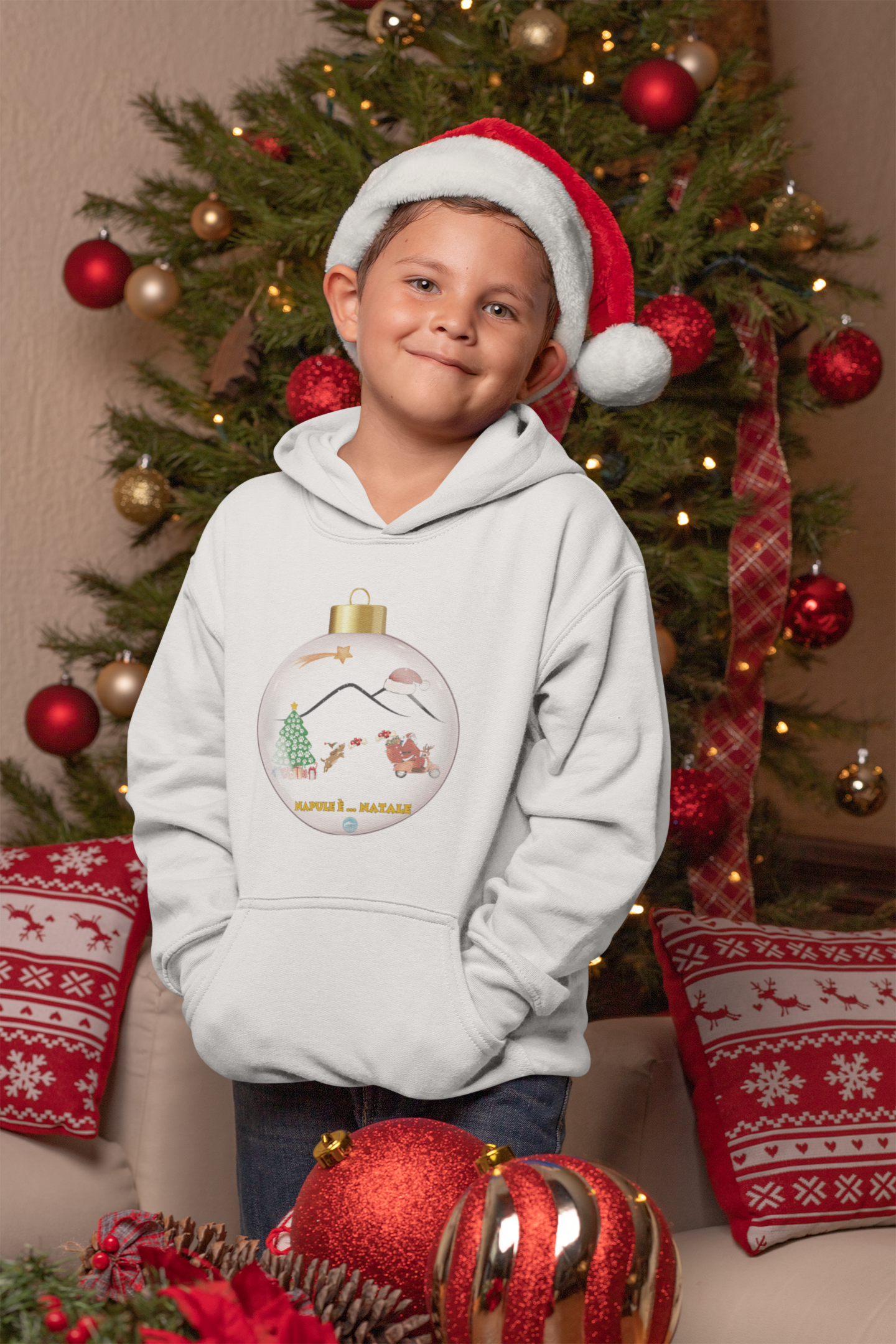 Felpa unisex Natalizia con cappuccio “Napule è ..Natale” per bambini