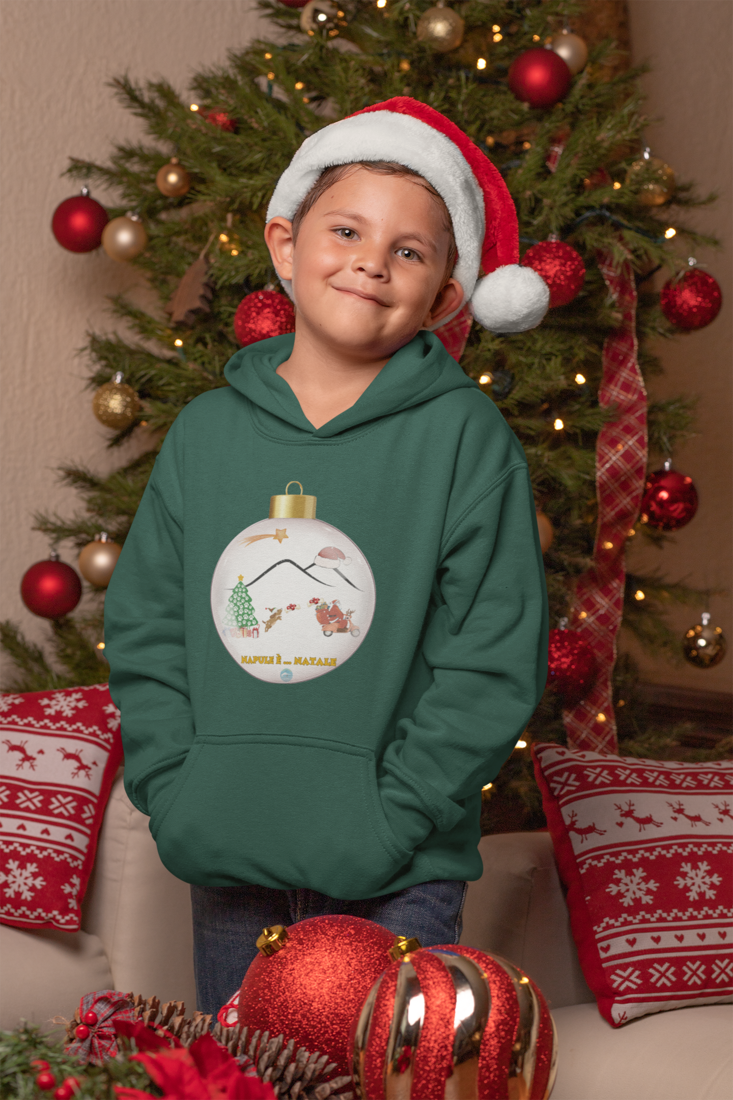 Felpa unisex Natalizia con cappuccio “Napule è ..Natale” per bambini