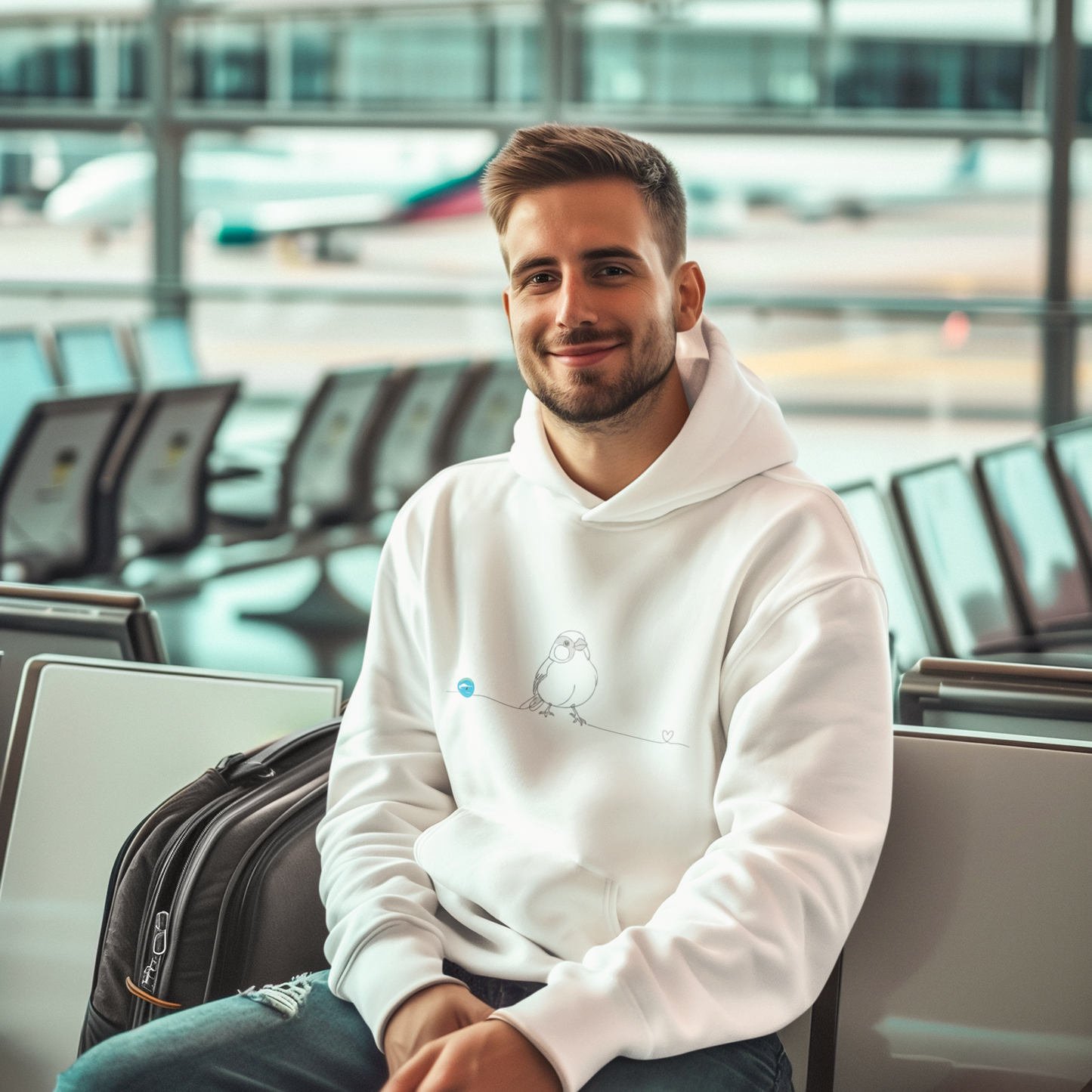 Felpa Unisex con Cappuccio - Canarino e cuore - Line Art