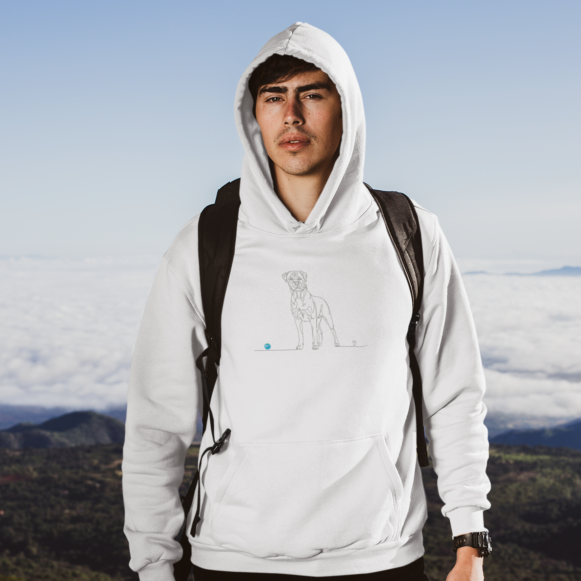 Felpa Unisex con Cappuccio - Rottweiler e cuore - Line Art