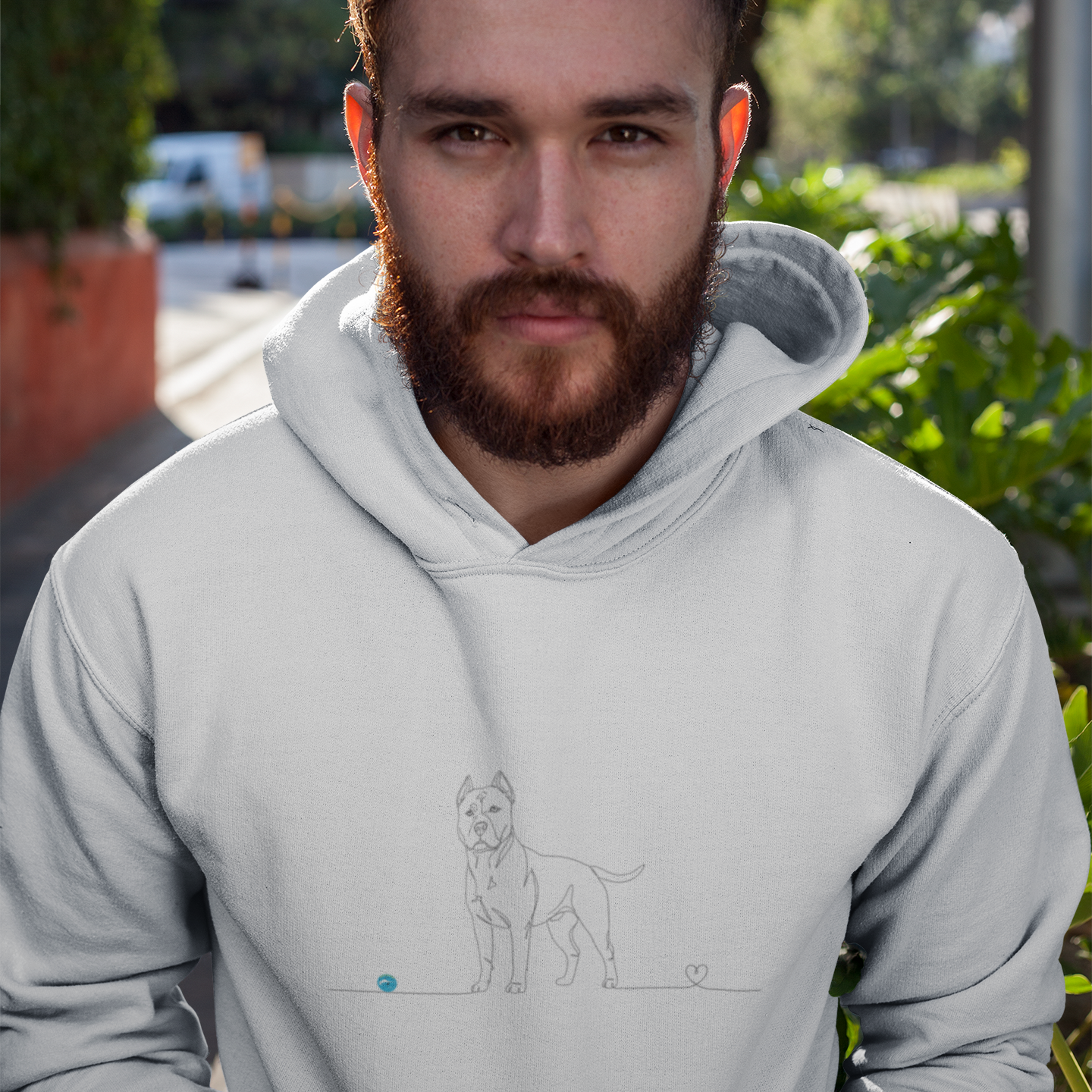 Felpa Unisex con Cappuccio - Pitbull e cuore - Line Art