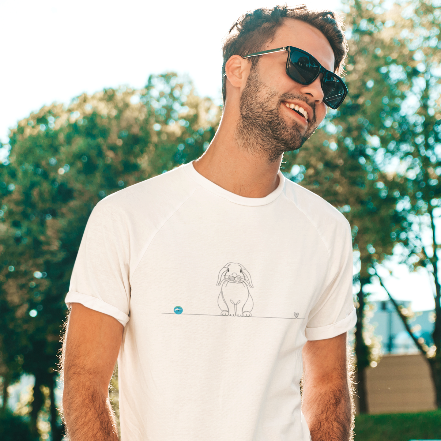 T-Shirt Unisex cotone biologico - Coniglio Ariete e cuore - Line Art