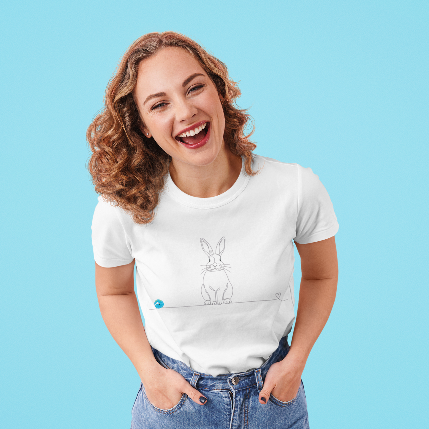 T-Shirt cotone biologico - Coniglio e cuore - Line Art