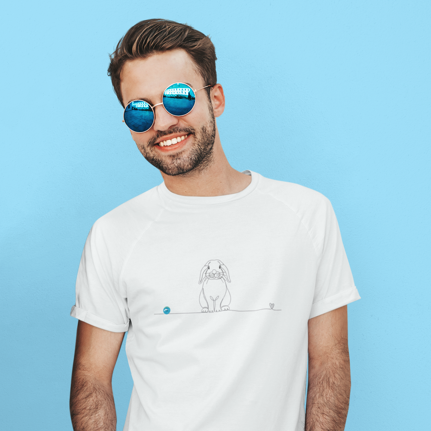 T-Shirt Unisex cotone biologico - Coniglio Ariete e cuore - Line Art