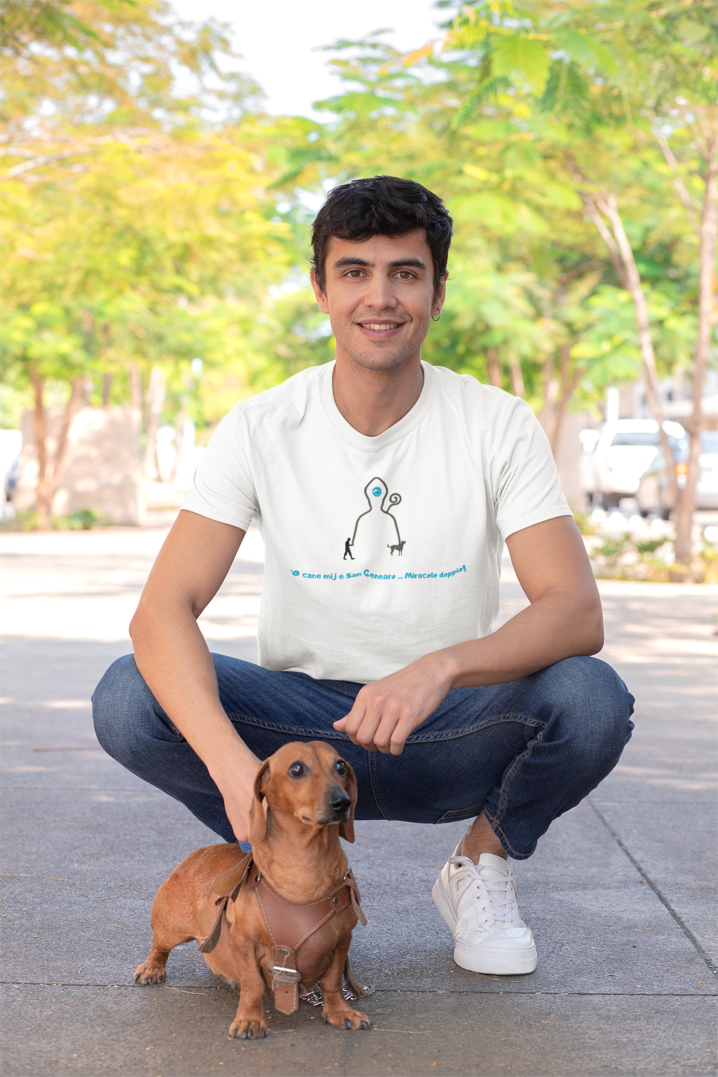 T-Shirt Unisex "Uomo, San Gennaro & Cane" – 100% Cotone Etico & Design Esclusivo Napoli