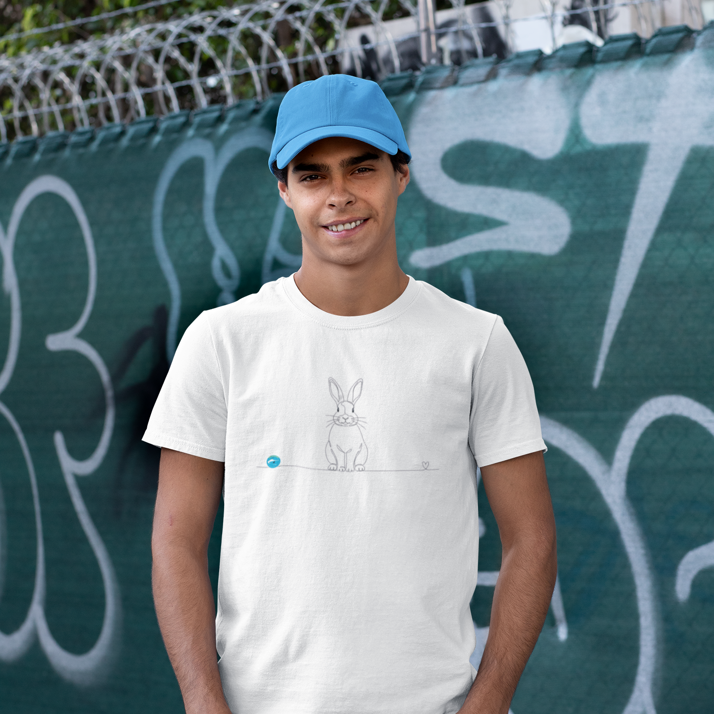 T-Shirt cotone biologico - Coniglio e cuore - Line Art