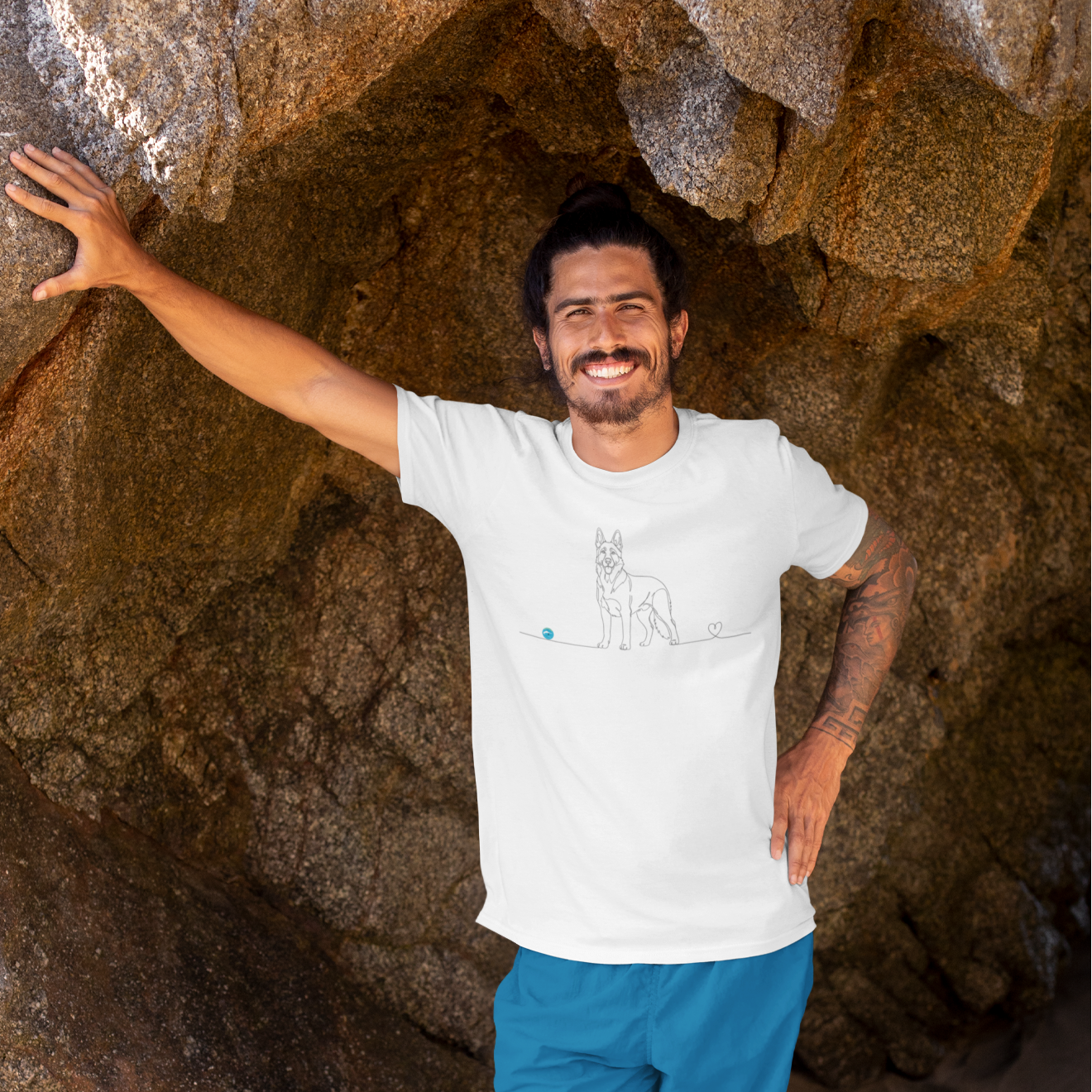 T-Shirt Unisex cotone biologico - Pastore Tedesco e cuore - Line Art