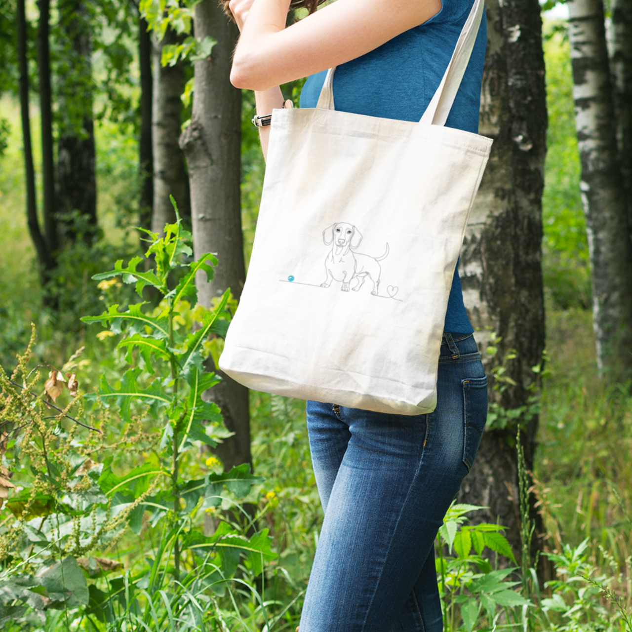 Borsa tote in cotone Eco-Friendly - Bassotto e cuore - Line Art