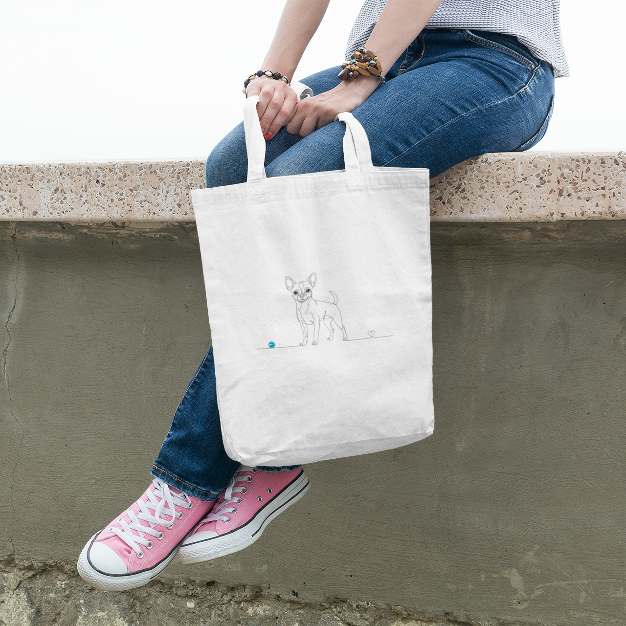 Borsa in cotone eco-friendly - Chihuahua e cuore - Line Art