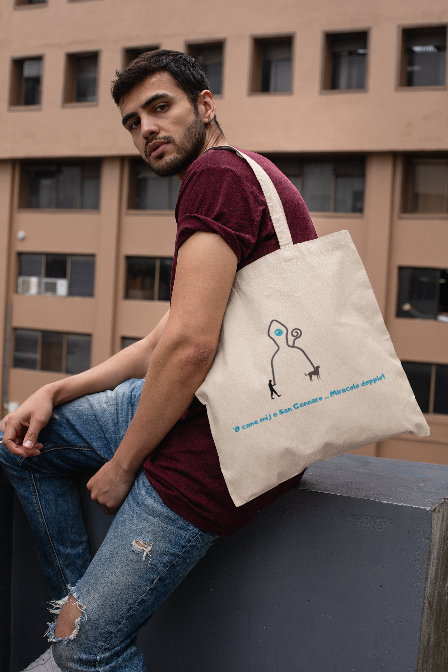 Borsa Tote per uomo Riciclata "San Gennaro & Cane" – Design Esclusivo & 80% Cotone Eco