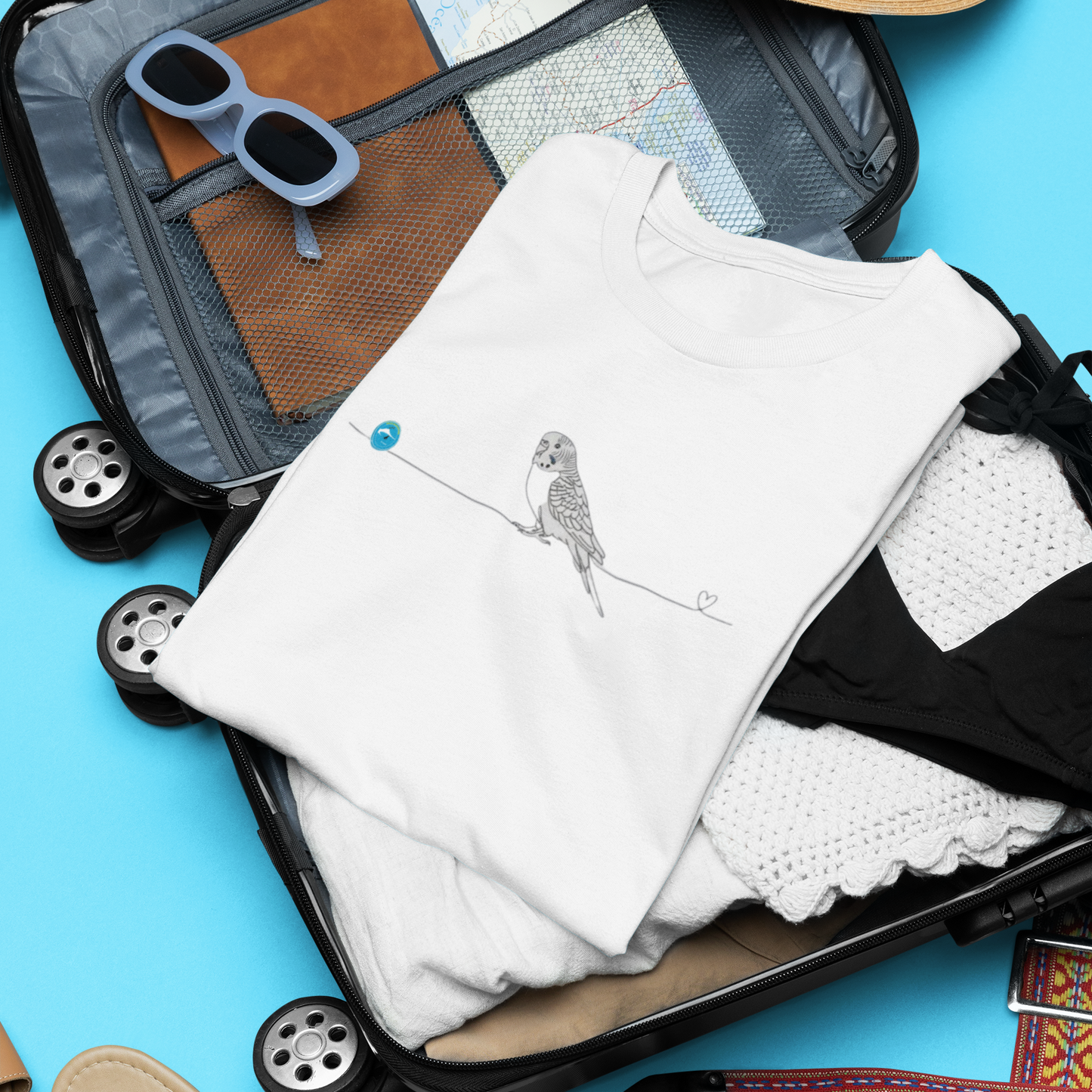 T-Shirt Unisex cotone biologico - Pappagallino e cuore - Line Art