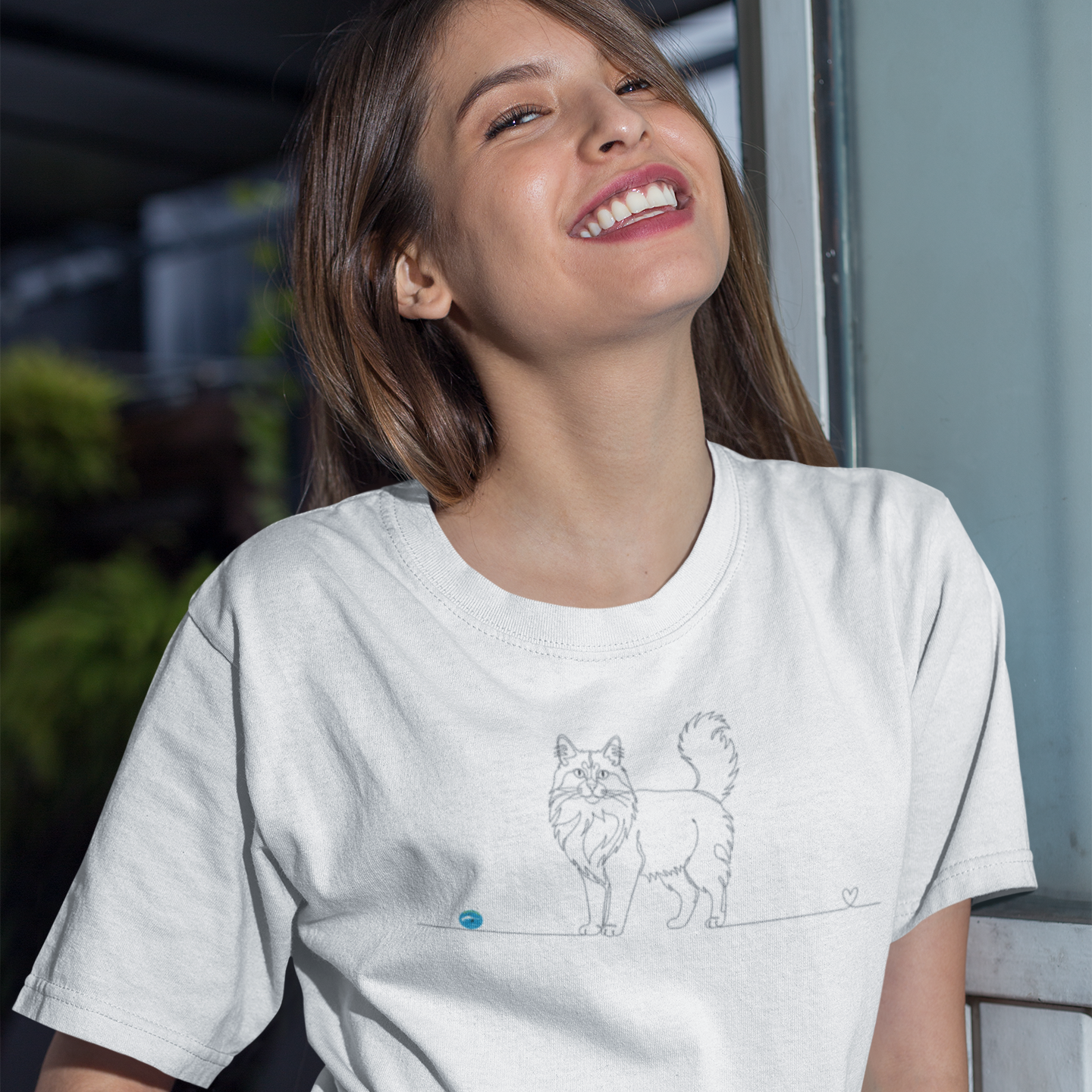 T-Shirt Unisex cotone biologico - Gatto a pelo lungo e cuore - Line Art