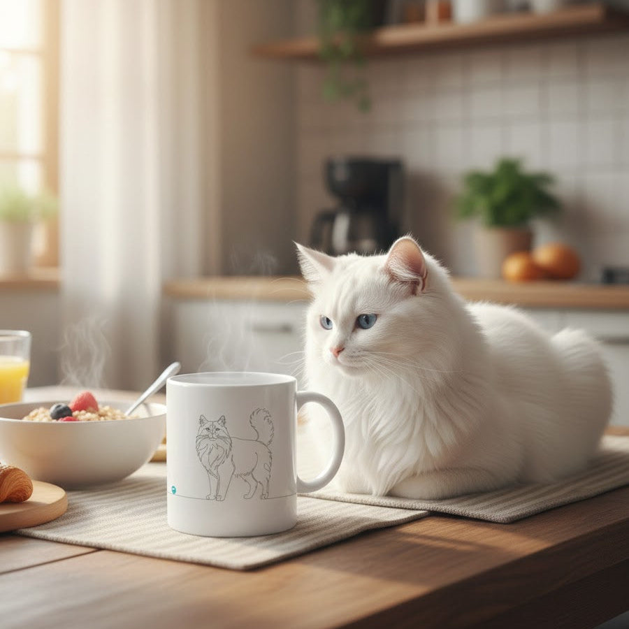 Tazza gatto a pelo lungo e cuore - Line Art