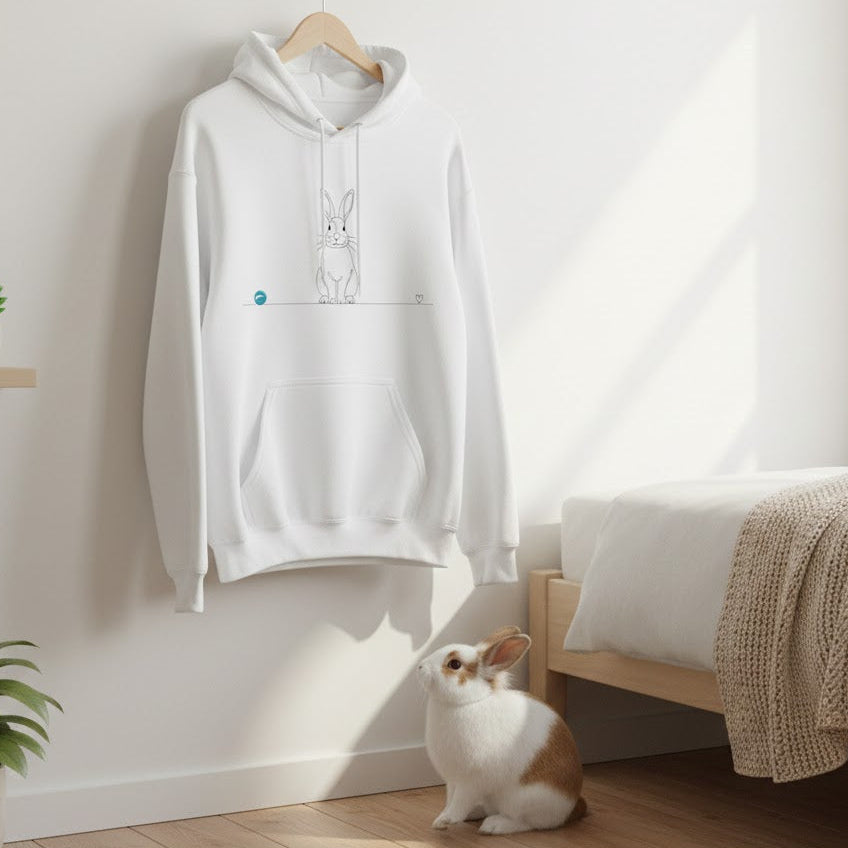 Felpa Unisex con Cappuccio - Coniglio e cuore - Line Art