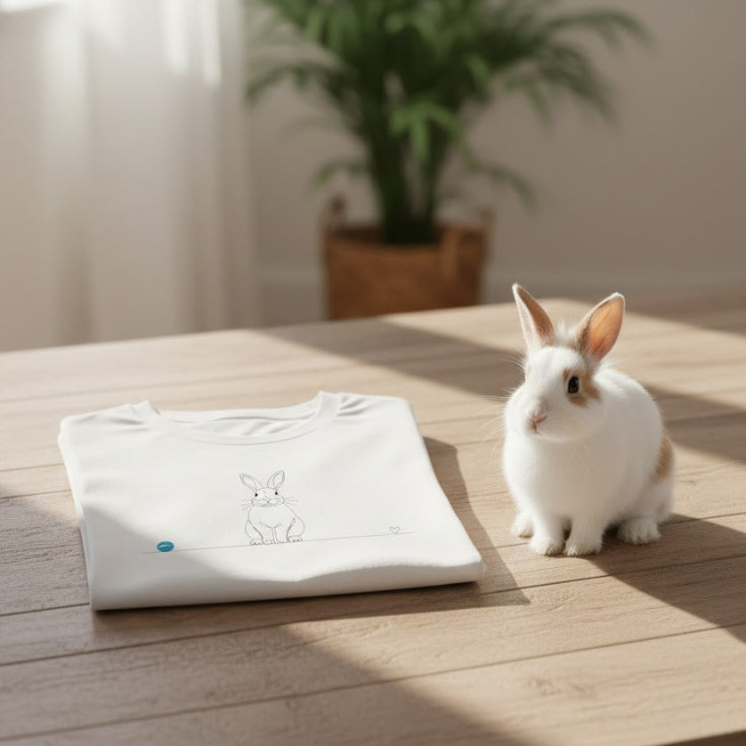 T-Shirt cotone biologico - Coniglio e cuore - Line Art