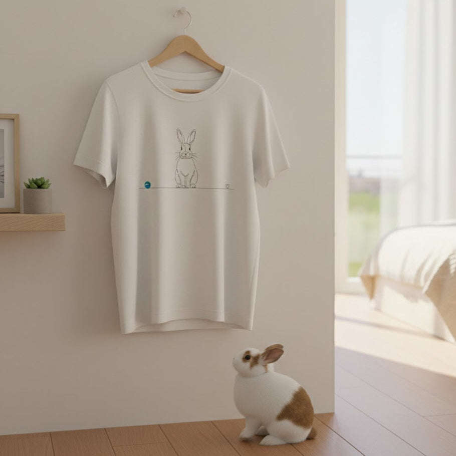 T-Shirt cotone biologico - Coniglio e cuore - Line Art