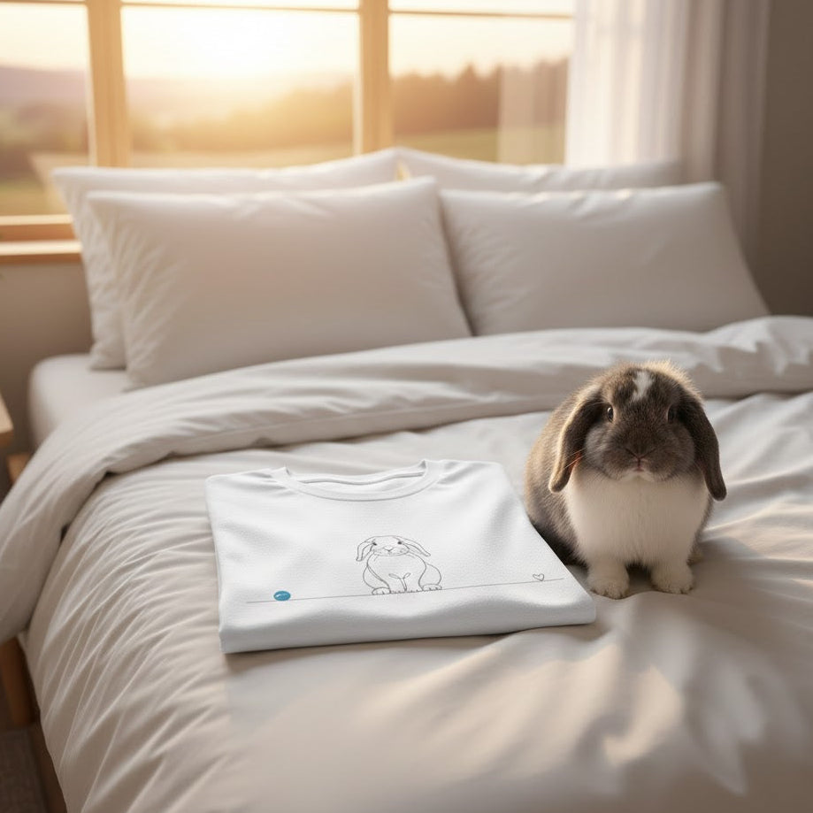 T-Shirt Unisex cotone biologico - Coniglio Ariete e cuore - Line Art