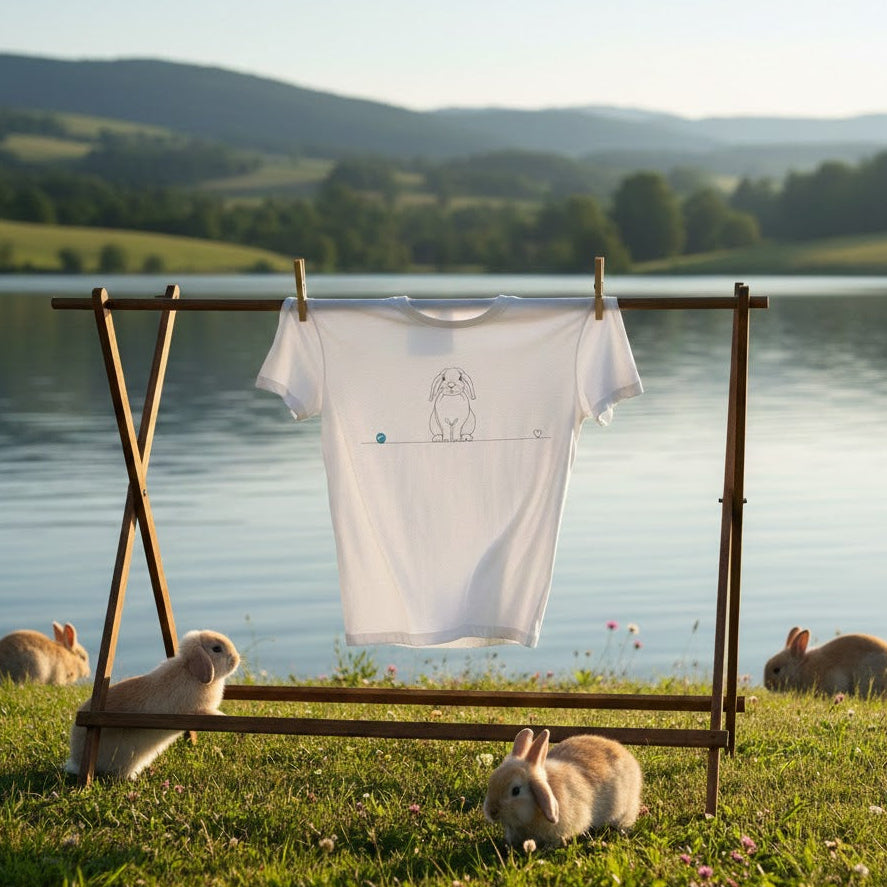 T-Shirt Unisex cotone biologico - Coniglio Ariete e cuore - Line Art