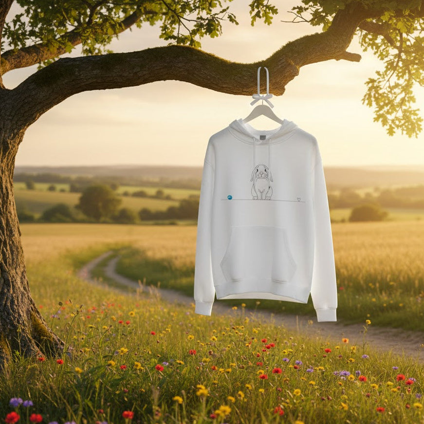 Felpa Unisex con Cappuccio - Coniglio Ariete e cuore - Line Art