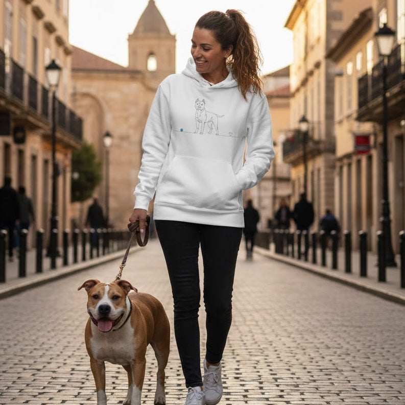 Felpa Unisex con Cappuccio - Pitbull e cuore - Line Art