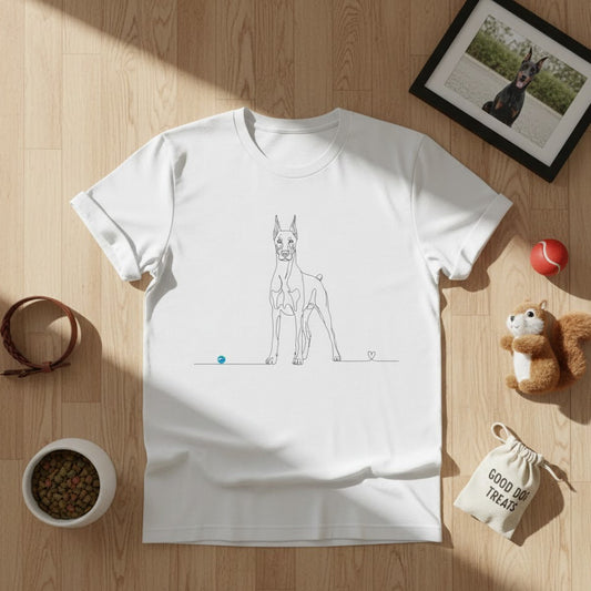 T-Shirt Unisex cotone biologico - Dobermann e cuore - Line Art