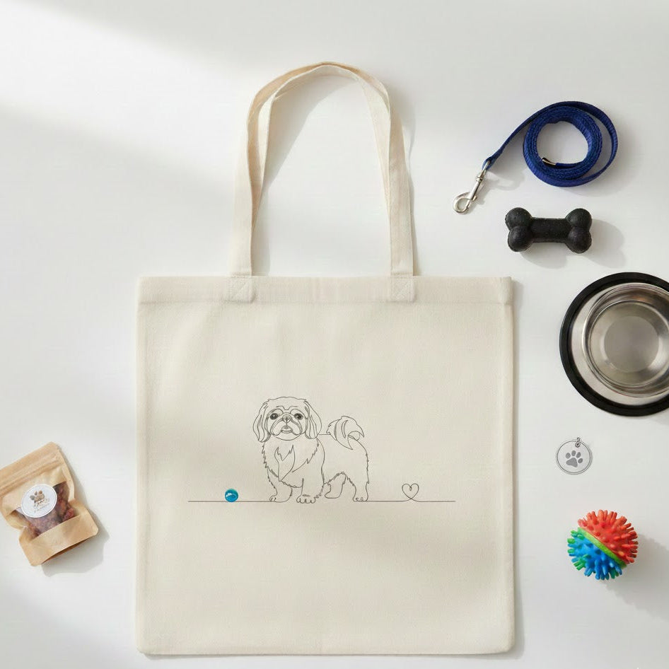 Borsa cotone eco-friendly - Pechinese e cuore - Line Art