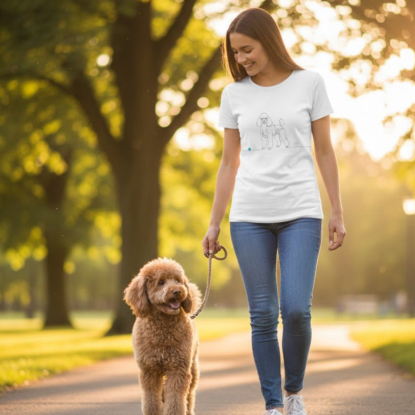 T-Shirt Unisex cotone Organico - Barboncino e cuore - Line Art