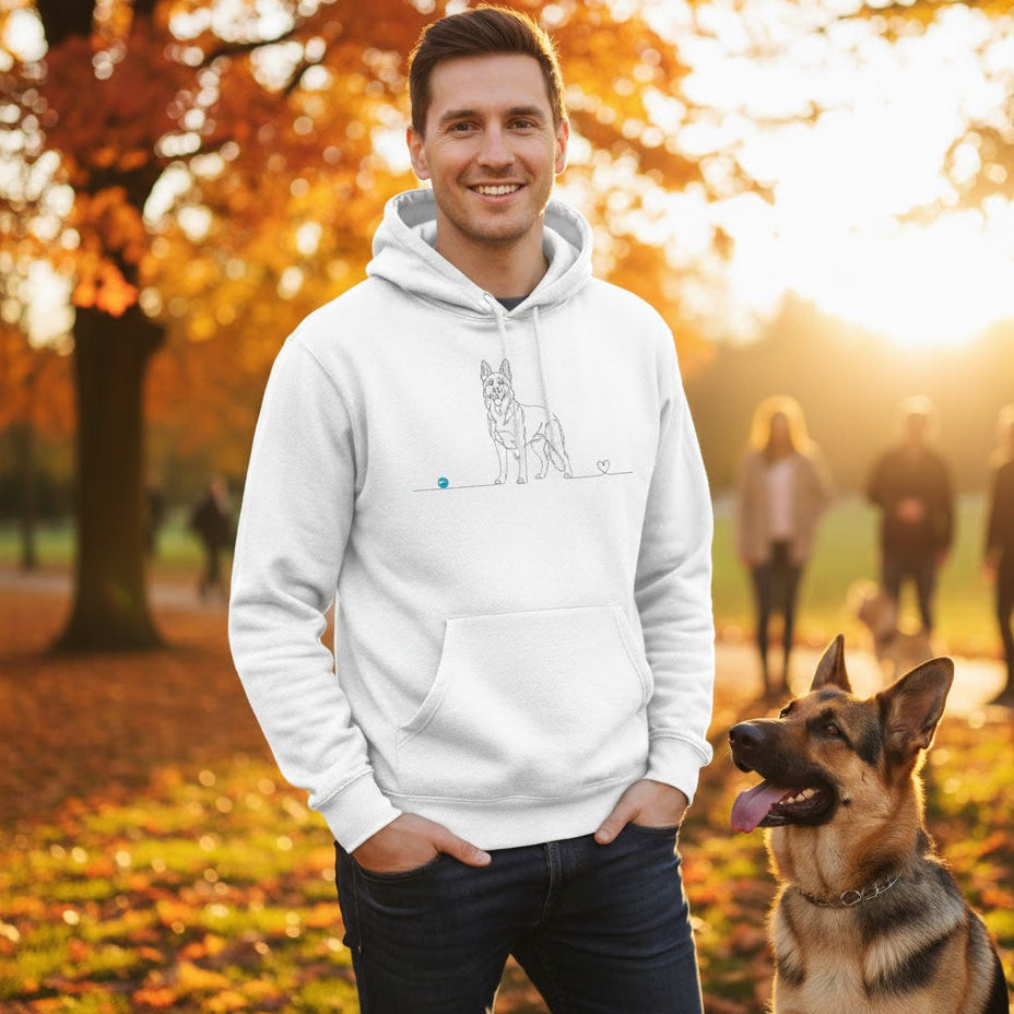 Felpa Unisex con Cappuccio - Pastore Tedesco e cuore - Line Art