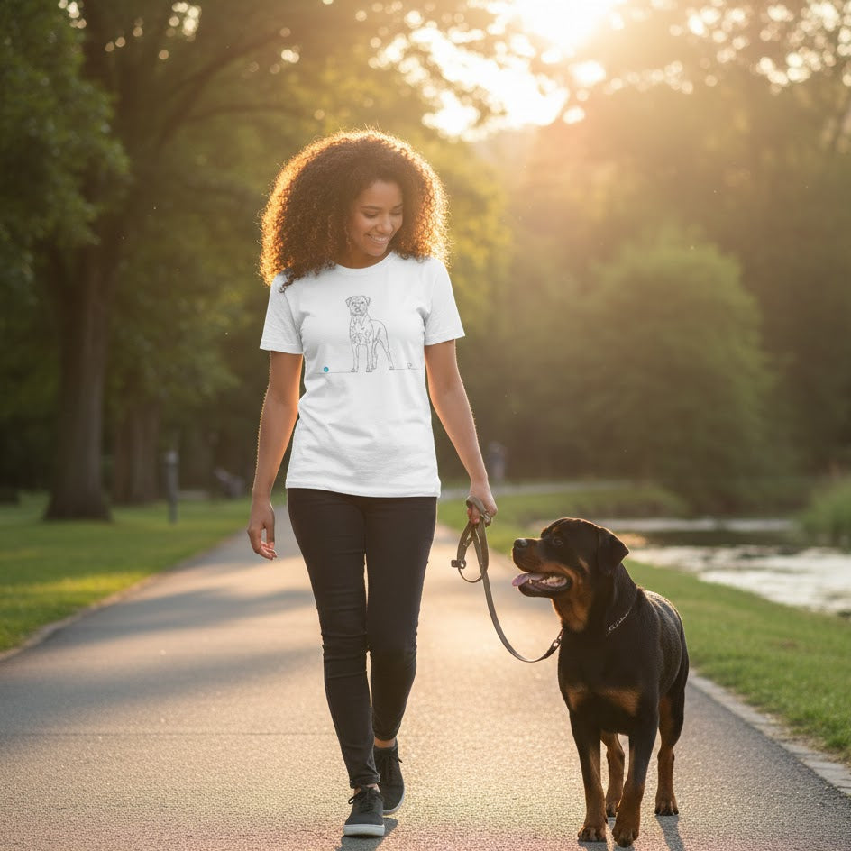 T-Shirt Unisex cotone biologico - Rottweiler e cuore - Line Art