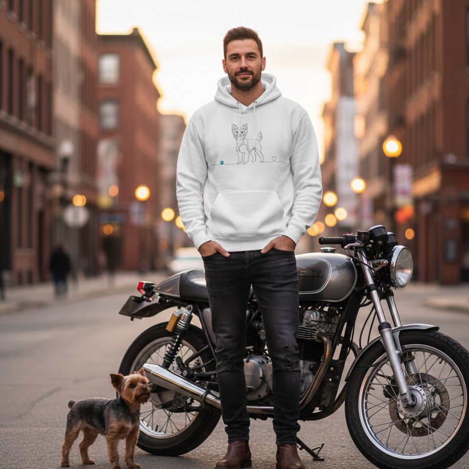 Felpa Unisex con Cappuccio - Yorkshire Terrier e cuore - Line Art