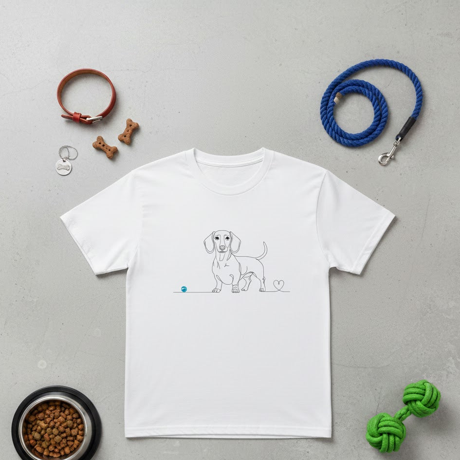 T-Shirt Unisex cotone biologico - Bassotto e cuore - Line Art