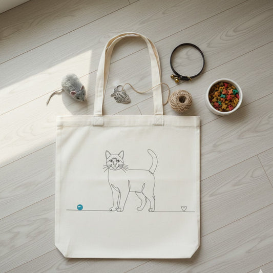 borsa con gatto a pelo corto line art