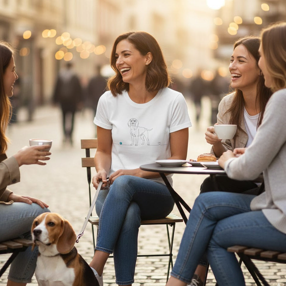 T-Shirt unisex cotone biologico- Beagle e cuore - Line Art