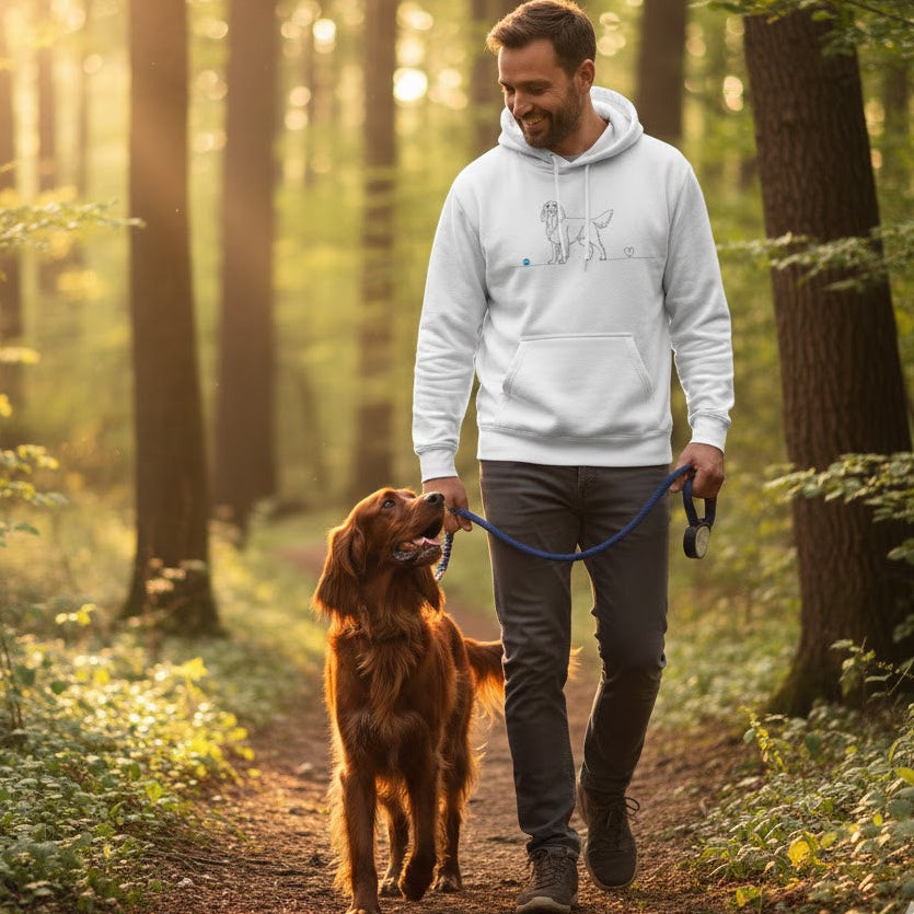 Felpa Unisex con Cappuccio - Setter e cuore - Line Art
