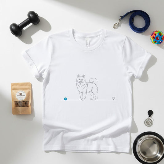T-Shirt Unisex cotone biologico - Spitz di Pomerania con cuore - Line Art