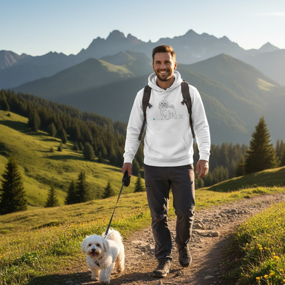 Felpa Unisex con Cappuccio - Maltese e cuore - Line Art