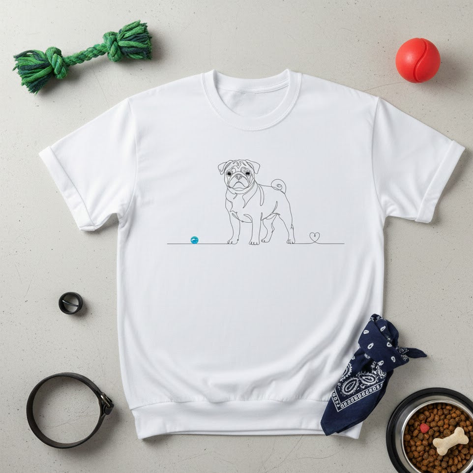 T-Shirt Unisex cotone biologico - Carlino e cuore - Line Art